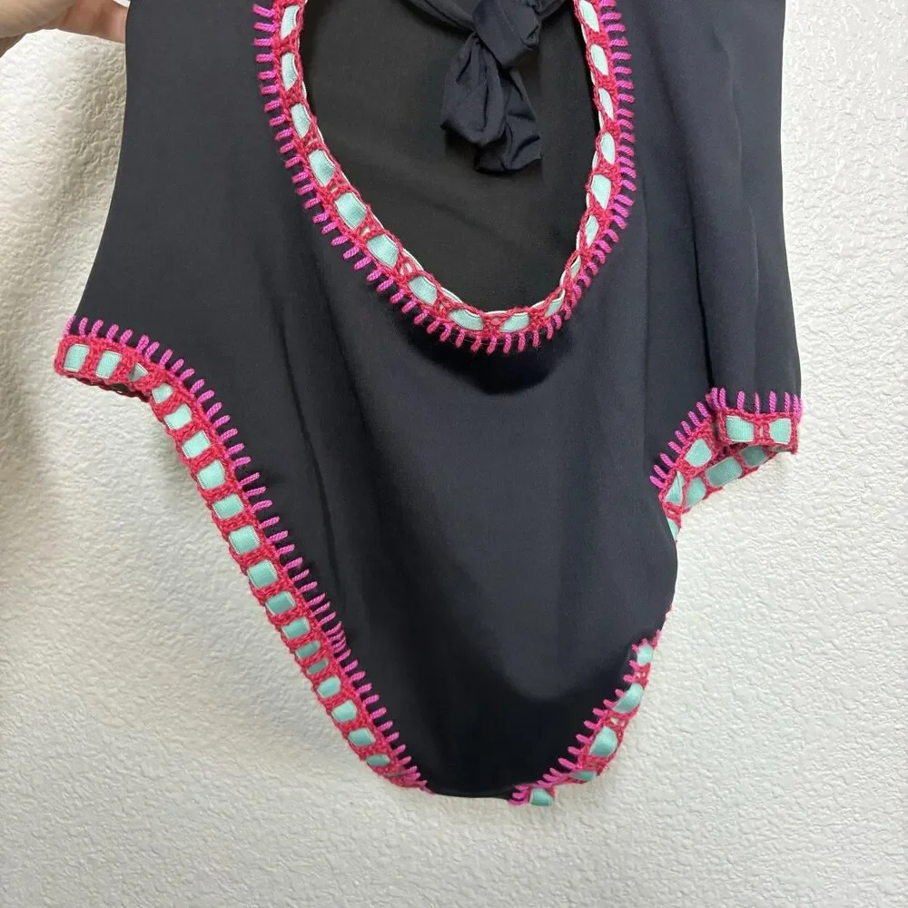 Platinum Swimwear One Piece Swimsuit Womens Small Black Crochet Trim Colorblock